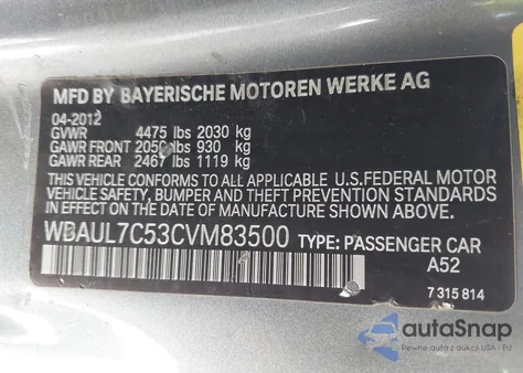 2012 BMW 128I from USA, damaged, VIN WBAUL7C53CVM83500